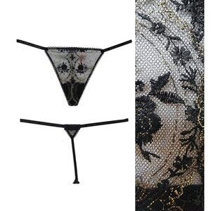 ⭐Victoria's Secret Sz L Very Sexy Rose And Bows V-String Thong Panty Black gold